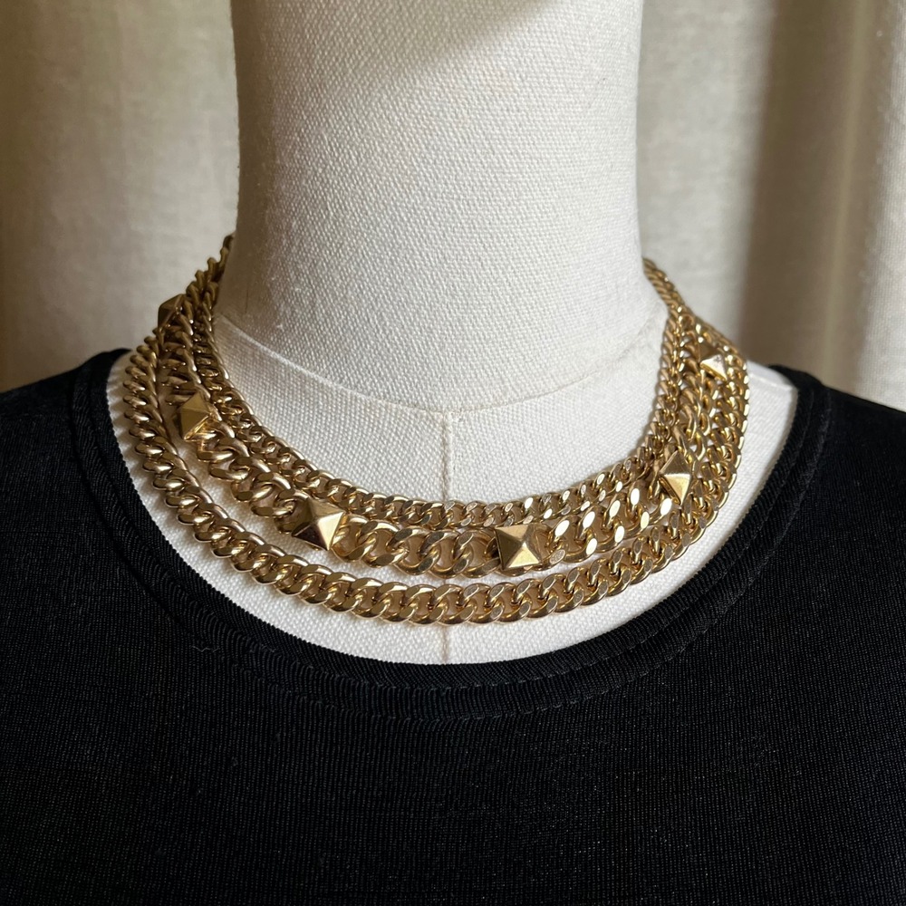 Vintage Gold Tone Multi‎ Chain Studded Necklace 17"